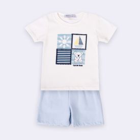 Conjunto Bebê Menino Camiseta e Bermuda Coala Trick Nick Off White/Azul