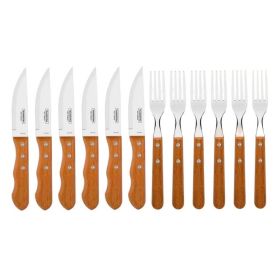 Jogo Talheres Tramontina Para Churrasco Jumbo Inox Com 12 Peças - Madeira