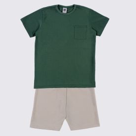 Conjunto Juvenil Menino 12 a 16 Anos Hot Dog Verde Bambo/Bege