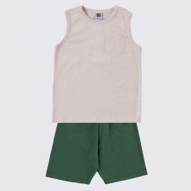 Conjunto Infantil Menino 4 a 10 Anos Hot Dog Baunilha/Verde Bambu