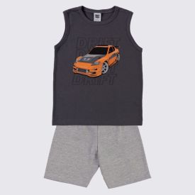 Conjunto Infantil Menino 4 a 10 Anos Hot Dog Grafite/Mescla