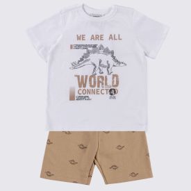 Conjunto Infantil Menino 1 a 3 Anos Yoyo Kids Branco/Camelo