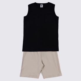 Conjunto Juvenil Menino 12 a 16 Anos Hot Dog Preto/Bege