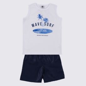 Conjunto Juvenil Menino 12 a 16 Anos Hot Dog Branco/Marinho