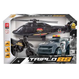 Conjunto Triplo Carro, Moto E Helicoptero Bs Toys - 472