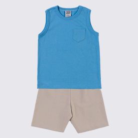 Conjunto Infantil Menino 1 a 3 Anos Yoyo Kids Azul Hortensia/Bege