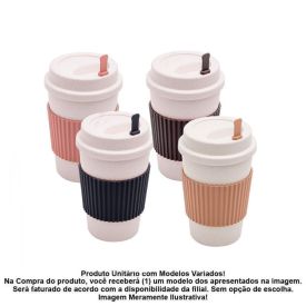 Copo para Café com Tampa e Mexedor Lyor 450Ml - Sortido