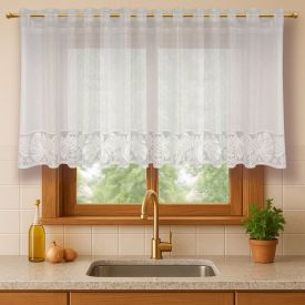 Cortina para Cozinha de Renda 2,00Mx80 cm Siena Havan Casa - Branca Costela De Adão