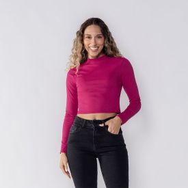 Cropped Feminino Manga Longa Canelado Patricia Foster Cereja
