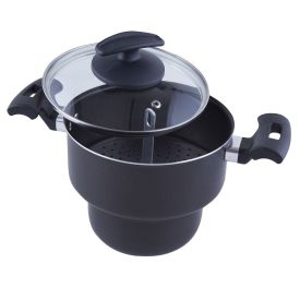 Cuscuzeira Com Tampa Em Vidro Fortaleza 16Cm - Preto