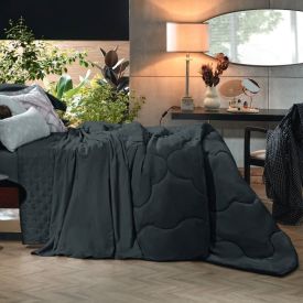 Edredom Casal 100% Poliéster Elegance Hedrons 1 Pç - Preto 