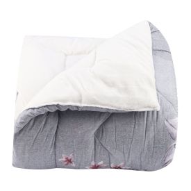 Edredom Casal Dupla Face Plush Versátile Havan Casa - Floral Cinza