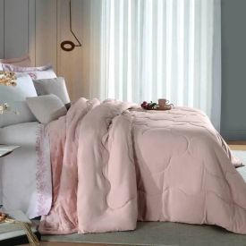 Edredom King 100% Poliéster Elegance Hedrons - Rosa Tule