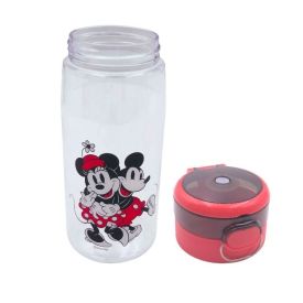 Garrafa De Água Plástico 600 Ml Mickey Minnie Disney - Transparente e Vermelho