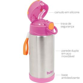 Garrafinha Térmica Infantil 400 Ml Parede Dupla Buba - Rosa Claro