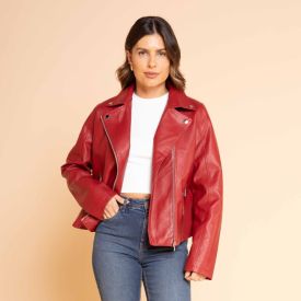 Jaqueta Biker Feminina De Couro Sintético Patricia Foster