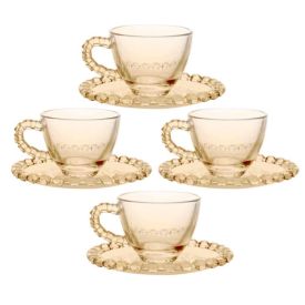 Jogo Xicaras De Café Com Pires L Hermitage 80Ml 8 Peças - Âmbar 