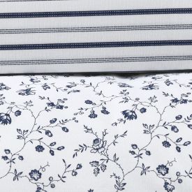 Jogo De Cama Casal Percal 200 Fios Buona Fortuna 3 Pçs - Catarina Listra Azul