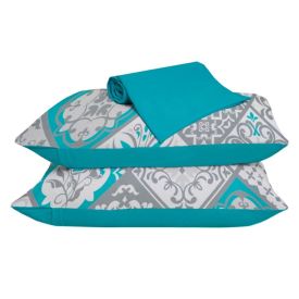 Jogo de Cama Casal Malha 100% Algod&atilde;o Solecasa 3 p&ccedil;s - Lisboa Turquesa