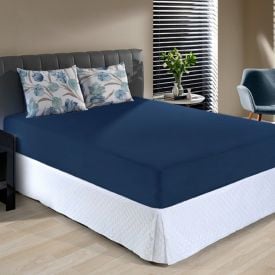 Jogo de Cama Casal Malha 100% Algod&atilde;o Solecasa 3 p&ccedil;s - Tuly Azul Marinho