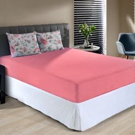 Jogo de Cama Casal Malha 100% Algod&atilde;o Solecasa 3 p&ccedil;s - Lorena Goiaba