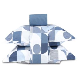 Jogo De Cama Casal Percal 200 Fios Buona Fortuna 4 Pçs - Lorenzo Azul 