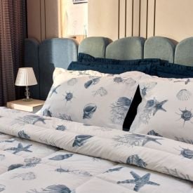 Jogo de Cama Casal Percal Buona Fortuna 4 pçs - Brisa Do Mar Azul