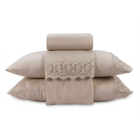 Jogo de Cama Imperial Casal com Renda Havan Casa 4 pçs - Bege