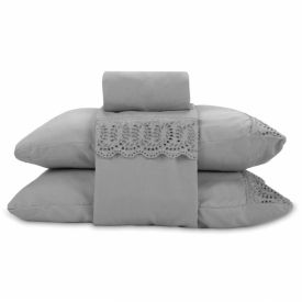 Jogo de Cama Imperial Casal com Renda Havan Casa 4 pçs - Cinza Amianto
