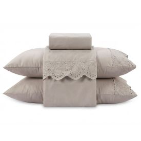 Jogo de Cama Casal Imperial com Renda Havan Casa 4 pçs - Bege