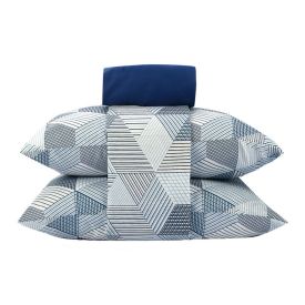 Jogo de Cama Casal Napoli Havan Casa 4 pçs - Cubos Geométricos Azul