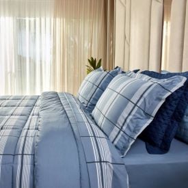 Jogo de Cama Casal Percal Buona Fortuna 4 pçs - Ravi Azul