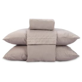 Jogo de Cama Imperial King Bordado Havan Casa 4 Peças - Bege