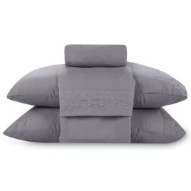 Jogo de Cama Imperial King Bordado Havan Casa 4 Peças - Cinza Amianto