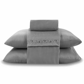 Jogo de Cama Imperial Queen com Bordado Havan Casa 4 pçs - Cinza Amianto