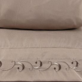 Jogo de Cama Imperial Queen com Bordado Havan Casa 4 pçs - Bege