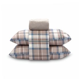 Jogo De Cama King 100% Algodão Royale 4 Peças - Jaqueline Xadrez Bege