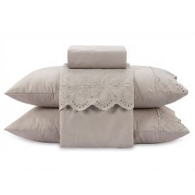 Jogo de Cama King Imperial com Renda 4 pçs Havan Casa - Bege