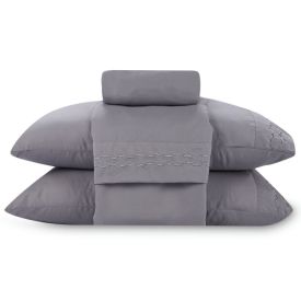 Jogo de Cama Queen Bordado Imperial 4 pçs Havan Casa - Cinza Amianto