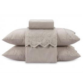 Jogo de Cama Queen Imperial com Renda Havan Casa 4 pçs - Bege