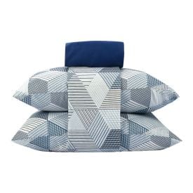Jogo de Cama Queen Napoli Havan Casa 4 p&ccedil;s  - Cubos Geom&eacute;tricos Azul