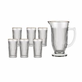 Jogo De Jarra Com Copos Lila Filete Dourado Hauskraft - 7 Peças