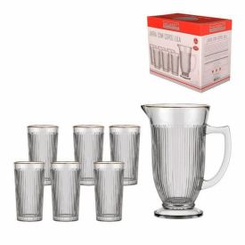 Jogo De Jarra Com Copos Lila Filete Dourado Hauskraft - 7 Peças