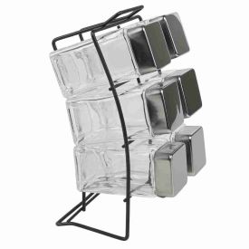 Jogo De Porta Condimentos Com Suporte Havan Casa 6 Peças - Preto e Transparente