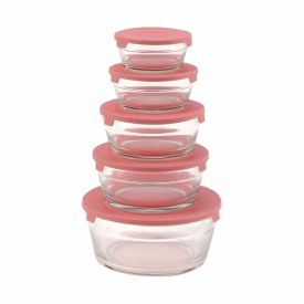Jogo de Pote Redondo com Tampa 5 Peças Hauskraft - Rosa