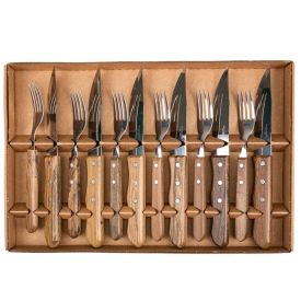 Jogo Talheres Simonaggio Para Churrasco Jumbo Inox 12 Peças - Madeira
