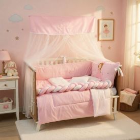 Kit Berço New Americano 9 Peças Yoyo Baby - Princesa Rosa