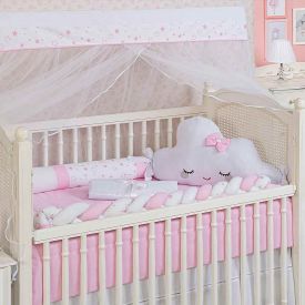 Kit Berço New Americano 9 Peças Yoyo Baby - Nuvem Estrelar Rosa