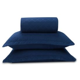 Kit Colcha Casal 100% Poliéster Lisa Versalhes Havan Casa 3 Peças - Midnight Blue