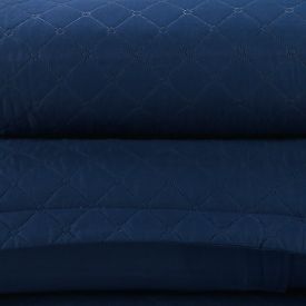 Kit Colcha Casal 100% Poliéster Lisa Versalhes Havan Casa 3 Peças - Midnight Blue